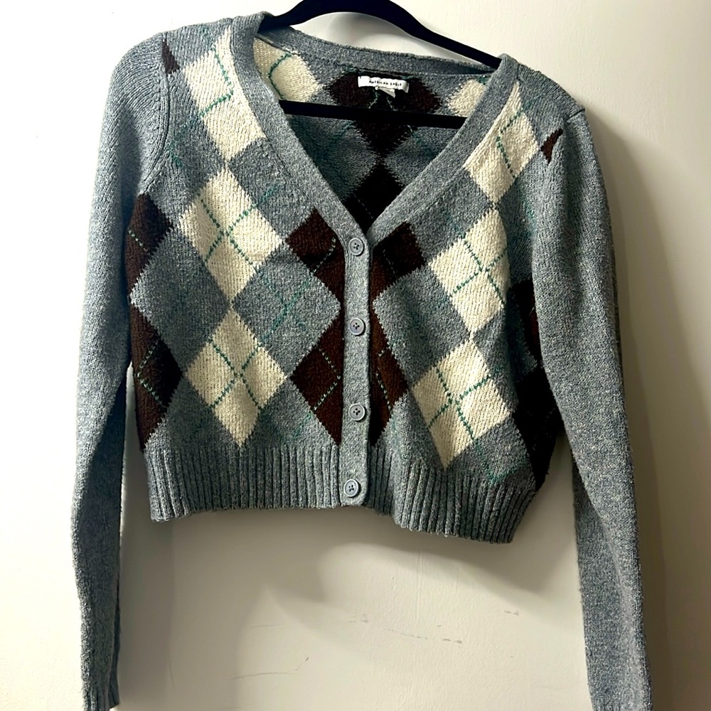 American Eagle cropped argyle cardigan